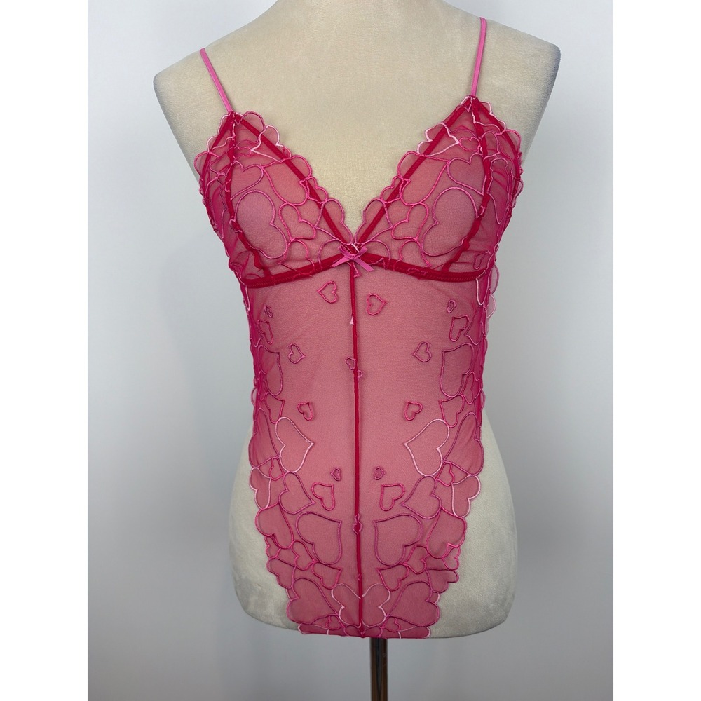 NWT Skims Embroidered Tulle Teddy S Punch Pink Heart Valentines Honeymoon Bridal